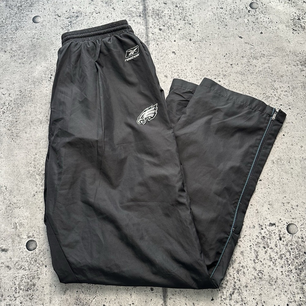 Vintage Philadelphia Eagles Pants Mens XLarge Black NFL Reebok Warm Up Track Y2K